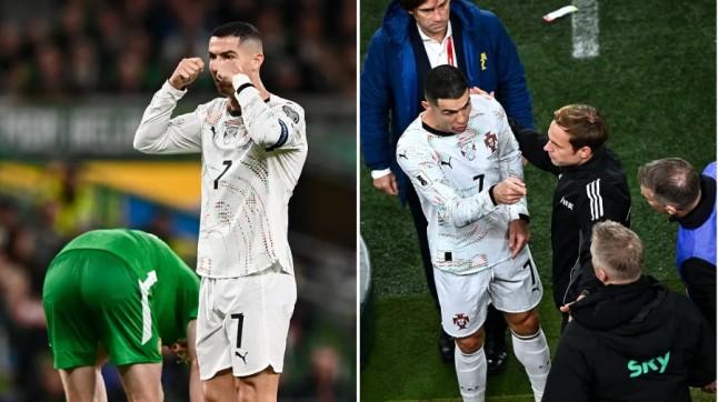 Ronaldo đáp trả CDV chủ nhà sau khi nhận thẻ đỏ. 